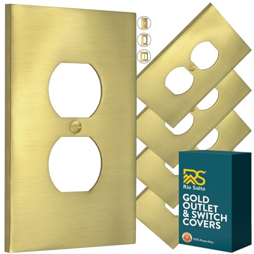 Rio Salto Duplex Outlet Covers Light Switch Plate Cover Receptacle Wall Plate Brushed Brass Gold Metal Outlet Cover Light Socket Protection — Forge Collection Midsize 5-Pack 5.00 X 3.13