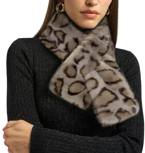 Eeuwigegelofte Womens Fur Collar Scarf Leopard Print Faux Fur Scarves for Women, Neck Shrug for Spring Fall Winter Super Soft Cozy Beige