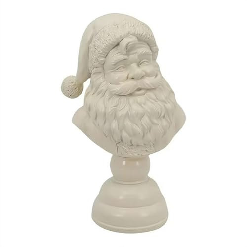 Santa Bust Resin Tabletop Decor for Home Office, White Santa Head Statue for Bookshelf Mantel Christmas Display, Festive Gift