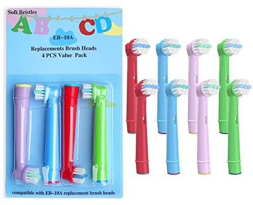 EB-10A Professionalale Di Ricambio Per Spazzolino Da Denti Elettrico Per Bambini，Progettato Per Oral B Elettrico Testina Di Ricambio Per Spazzola Con Setole Morbide, 8pcs / 2carta
