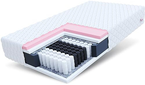 FDM VERO Taschenfederkernmatratze 90 x 200 cm 7-Zonen Matratze Härtegrad H2/H3 (Mittelweich/Mittelhart) 19 cm Höhe Thermoplastischer Visco-Schaum Zweiseitig Bezug Abnehmbar Waschbar