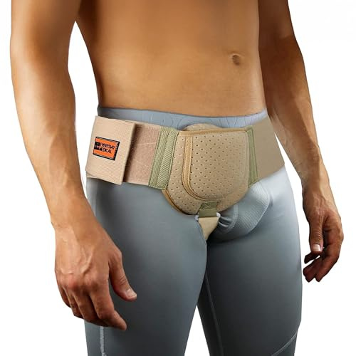 Everyday Medical Hernia Guard I Cinturón de Hernia Inguinal para Hombres I Lado Izquierdo o Derecho I Braguero de Soporte para Hernia Inguinal con Correa de Cintura Ajustable I BEIGE S/M