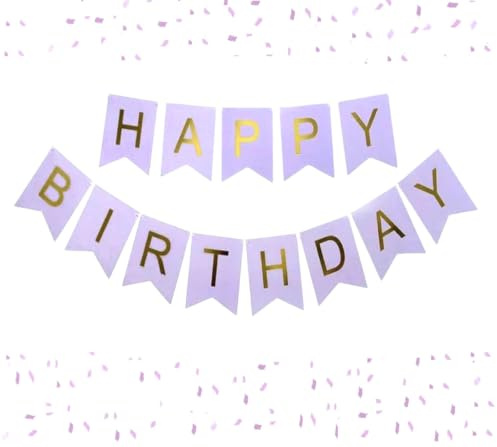 Quirki Happy Birthday Banner Purple Lilac Bunting 16 x 20 Large Girls Women with Shimmering Gold Foil Letters Party Decorations