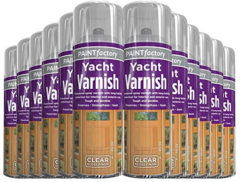 Classic Signature - Varnish All Purpose Aerosol 250ml - Professional Finish Spray, Wood Colour Paint, Long Lasting Protection (Pack 12, Yacht Varnish)
