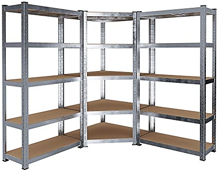 Scaffale Metallo E Legno MDF Ad Alta Portata Carico Pesante Fino a 875 kg 5 Ripiani Regolabili Garage Officina Cantina Capannone Magazzino Design Modulare 180 x 90 x 40 cm (1 Angolare + 2 Singoli)