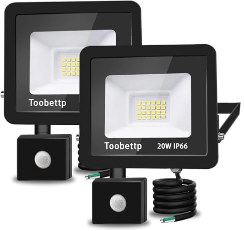 20W LED Strahler mit Bewegungsmelder Außen, Superhell 3500K 2000LM Warmweiß LED Fluter Leuchte mit Bewegungssensor, IP66 Wasserdicht Außenstrahler Fluter Flutlicht für Garten, Innenhöfe, 2-teilig