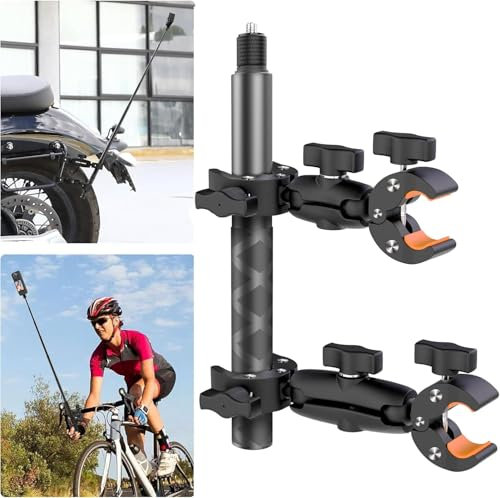UNSTINCER Camera Mount with Double Super Clamp and 118cm Selfie Stick for Third Person Shot, Adjustable Action Cam Bracket for Insta360 X5 X4 X3 X2 ONE RS R ace, Motorcycle Bike ATV Handlebar Holder