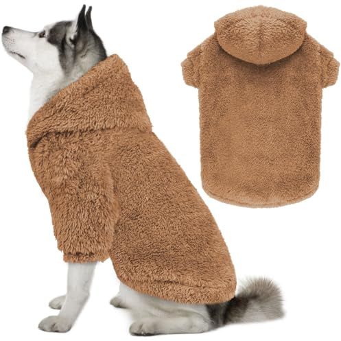 Sudadera con capucha para perros grandes, suéter suave de forro polar de felpa de doble cara, ropa para perro, abrigos para perro, sudadera con capucha Sherpa (café-XXL)