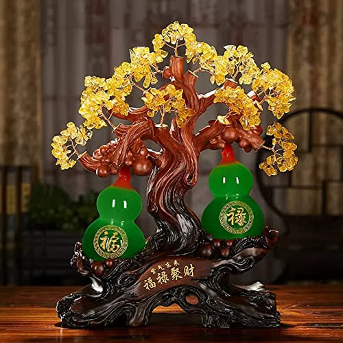 Skrivbordsdekoration Crystal Fortune Tree, kalebass-pengaträd, Feng Shui-dekoration for gör-det-själv-hemkontorsfestdekoration Skrivbordsdekorationer(Medium)