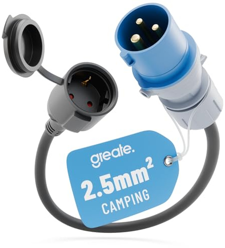 greate 16A CEE Adapter mit Schuko Kupplung - Campingstecker Adapter 230V mit 50 cm Kabellänge & IP44 Schutz - CEE Stecker Camping für Wohnwagen & Wohnmobil