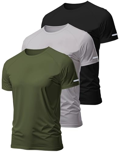 Hioutdoor Set med 3 eller 5 funktionella sportkläder för män – kortärmad andningsbar – snabbtorkande träning för löpning, träning