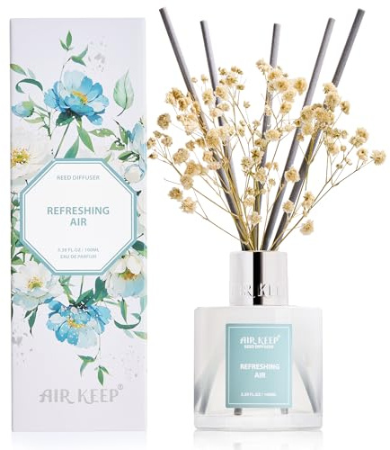 Airkeep Rumdoft med 8 doftpinnar 100 ml, uppfriskande luft långvarig luftfräschare, naturlig doft, dekoration för badrum, sovrum, vardagsrum och kontor