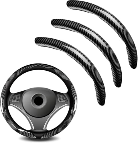 EINESIN Lenkradbezug in Carbon-Optik, Auto Zubehör Innenraum, 3 teilig Lenkrad Abdeckung Universal für 99% Auto,SUV,Lastwagen，Schwarz