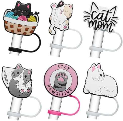 Set di 6 tappi anti-spill in silicone Riciclabili anti-gocciolamento per bevande canne Accessori tazze e bicchieri Animali cartooneschi