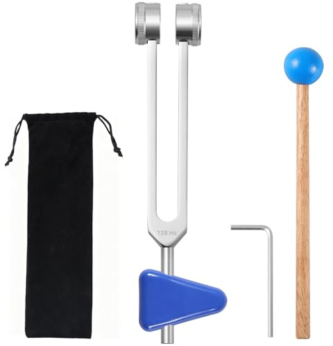 Tuning Fork,128 Hz Tuning Fork Set for Sound Healing Therapy with Silicone Hammer Pouch Repair Tool and Triangular Silicone,Meditation General Wellness Practice