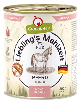GranataPet Liebling’s Mahlzeit PUR con Cavallo, Cibo Umido per Cani, Scatolette Senza Cereali e Zuccheri Aggiunti, Alimento per Cani con Alto Contenuto di Carne e Oli Salutari, 6 x 800 g