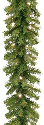 National Tree Company 9 ft Pre-Lit Norwood Fir Artificial Christmas Garland, Christmas Decoration with 50 Warm White LED Lights, 240 Tips, Timer, Green