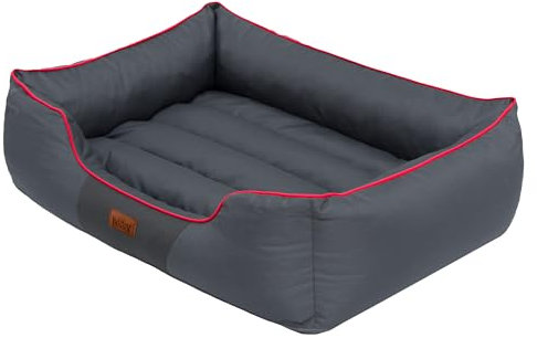 DOGGY Haustierbett Hundeliegen Kissen Liegen Hundebett Rastplatz Hundekissen Bett Sofa Tierbett Hundesofa Matratze, XXL - 110 x 90 cm Grau mit rotem Rand