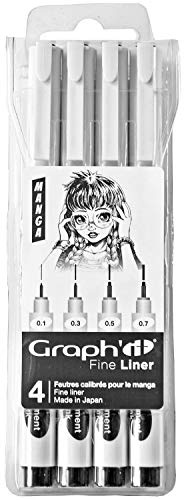 Graph'it - Estuche de 4 Rotuladores de Puntas Calibradas - Fine Liner - Tinta Pigmentada a Base de Agua - Resistente a la Luz y al Borrado - Negro Manga Surtido 0.1-0.3 - 0.5-0.7