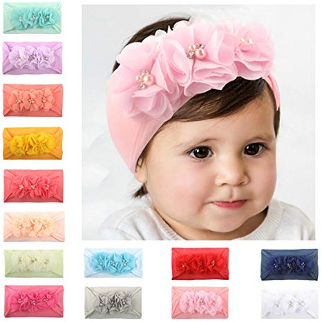 LAEMALLS 14 Pezzi Elastici Fascia Capelli Neonata, Cerchietto bambina, Fiore fascia, Accessori per capelli fotografia, Bambino fascia, Morbida fascia, Multicolore fascia, Fasce per infant 0 a 6 mesi#1