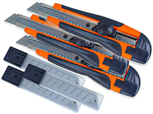 3 Kit Taglierini Professionale 18mm, Cutter Professionale 18mm (Bloccaggio Automatico + 15 Lame di Ricambio)