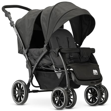 Deryan Elena Poussette Duo Tandem pour Enfants - Double Duett avec Harnais 5 points et Ajustable à 4 ans (Noir)