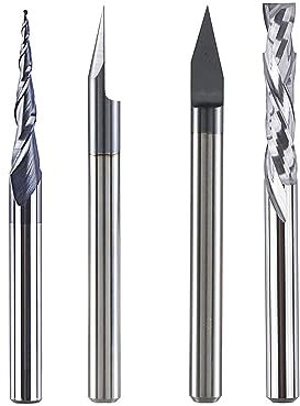 SpeTool Lot de 4 Fraises 1/8 (3,175 mm) Tige en métal dur Fraise CNC Fraise à bois Fraise à Rainurer en V pour Défonceuse Fraise à Queue pour Gravure Bois