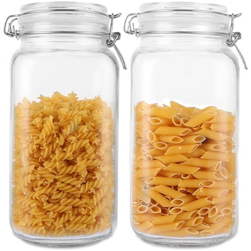 FWEEK Lot de 2 bocaux à fermeture à étrier, 2.2l Grands bocaux à provisions avec couvercle, Bocal à provisions étanche à l'air Angulaire Fermeture à étrier en verre pour aliments