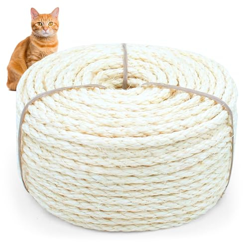 Sisal Rope for Cat Scratcher, Cymuber 6mm Cat Sisal Rope for Replace Scratching Post and Scratcher Repair, DIY Hemp Twine for Tree Tower Carpet Mat Kicker House Pet Toy and Crafts(65-Feet/20M)