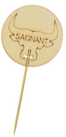 Monouso | 60 Palillos Marcadores de Carne Poco Hecho, 9cm, Pinchos de Bambú, Color Bambú, Carne, Barbacoas, Accesorios, Parrilla, Catering