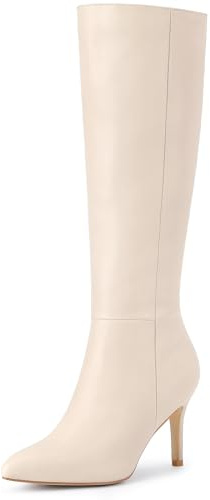Allegra K Bottes hautes à bout pointu avec fermeture éclair latérale et talon aiguille pour femme, crème, 39 EU