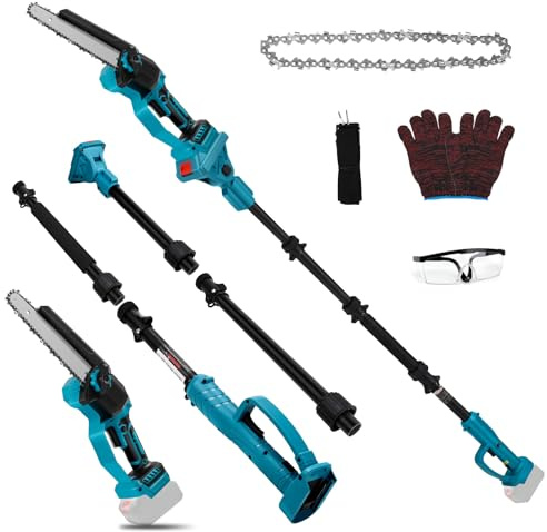 Cordless Chainsaw Compatible with Makita 18V, 2 in 1 Mini 8 inch Brushless Chainsaw with 2M Extension Pole, Extendable up to 4.5m for Pruning, Branch Cutting and Garden Maintenance (No Battery)