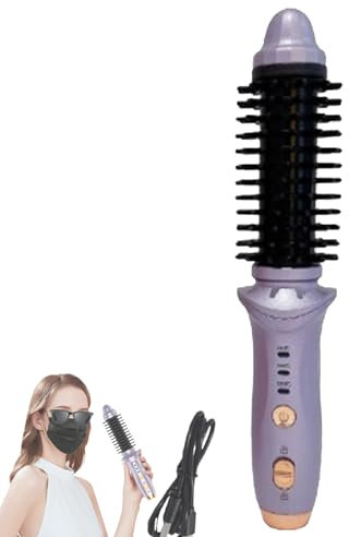 Cordless Heated Round Brush,Mini Thermal Curling Iron for Short Hair USB Rechargeable Small Barrel Volume Heat Styling,Curling Brush for Men and Women Curly Straight Hair (Purple)