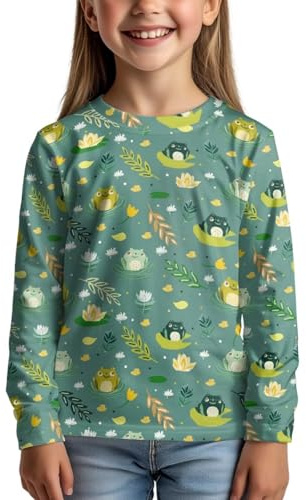 Upetstory Cute Frog Long Sleeve Shirt for Girls Boys 7-8 Years Old Kids T-Shirt Active Athletic Performance Tops Hiking Cycling Camping Holiday Outfit Clothing