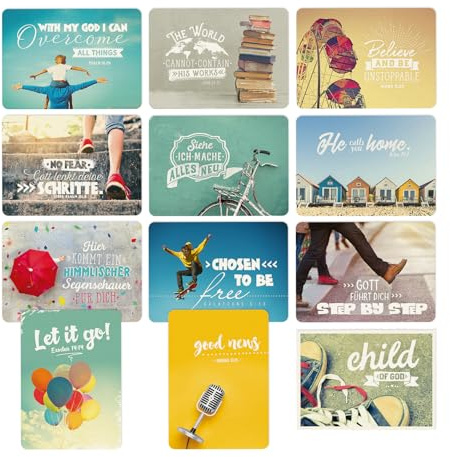 Segensart - Big Blessing Set « Steps » – 12 cartes postales XL (16 × 11,5 cm) avec des dictons encourageants, avec 2 cartes gratuites – Papier naturel – Lot de cartes
