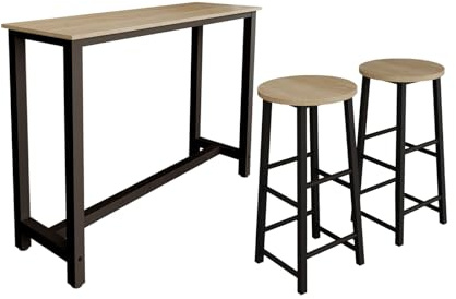 MB Muebles Bonitos | Table de Bar Haute ANI avec Deux tabourets pour 2 Personnes avec Pieds en Métal | Table Cuisine en Mélamine Mate | Couleur Noir et Sonoma | 140x100x40 cm