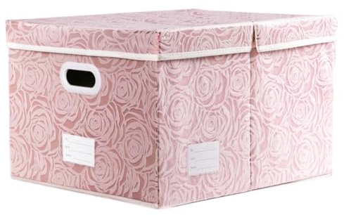 PRANDOM Aufbewahrungsbox mit Deckel Groß,Rosenmuster Stoff Aufbewahrungskörbe,Dekorative Stapelboxen,Würfel,Faltbare Organizer,Boxen,Behälter,Rosa(1 Stück) 58x40x30cm,Schlafzimme,Schrank