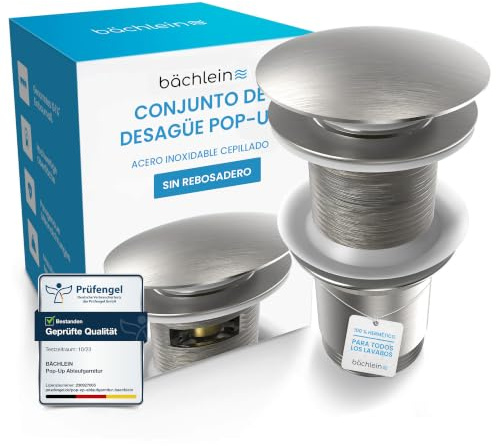 Bächlein Bonde universelle sans trop-plein (acier inoxydable brossé) - Valve pop-up pour lavabo et lavabo - Bonde de vidange en laiton avec instructions de montage (français non garanti)