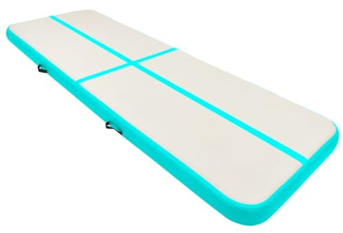 Mokuyary Uppblåsbar gymnastikmatta med pump, 300 x 100 x 15 cm PVC grön, halkfri gymnastikmatta, yogamatta, matta, sportmatta för hem, träning, utomhus, övningsgymnastik