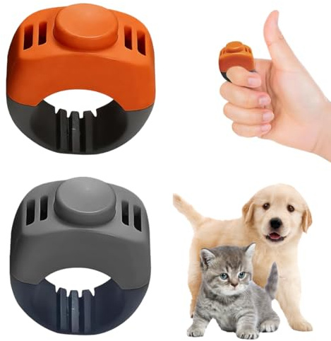 2 Pezzi Clicker per Addestramento Cani con Anello da Dito, Diametro 21mm, Set Grigio e Arancione, Pulsante Ergonomico per Training di Cani, Gatti, Cavalli e Uccelli