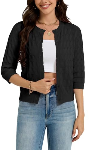 Boléro Femme Cardigan Court Gilet Veste Tricot 3/4 Manches Évidée Robe T Shirt Bretelle Chic Rétro Elégante Soirée Fête Décontracté