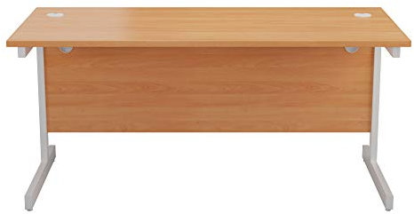 Office Hippo Heavy Duty Rectangular Cantilever Desk - Home Office or PC Desk, Integrated Cable Ports - White Frame/Beech Top, 120cm x 80cm