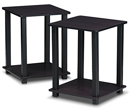 Furinno Simplistic Set of 2 Toolless Living Room Table Set, Dark Walnut