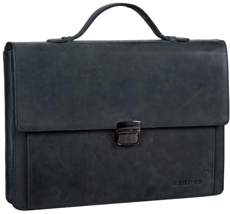 STILORD 'Ernesto' Dokumententasche A4 Leder Vintage Aktenmappe Business Kleine Aktentasche für Arbeit Büro 13,3 Zoll Konferenzmappe mit Henkel und Schloss schmal, Farbe:anthrazit