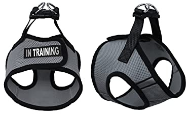 Dogline Boston Step in Mesh Dog Harness with in Training Patch No Choke Pet Vest Soft Gentle Padded Chest Halter for Puppies Small Medium and Large Dogs 32 to 36 inches Girth Grey