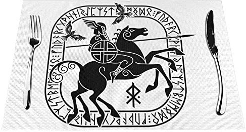 Gewebte Platzsets 1–6 Sets, Nordische Mythologie Viking Odin, waschbar, PVC-Platzsets für Küchentischmatten, 30 x 45 cm, 1 Stück