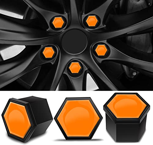 SkinoEu Kit de 20 pièces.16pcs - Couvre Ecrous de Roue, 4pcs - Bouchon Boulons de Verrouillage, avec Outil Demontage 17mm Orange NB 39