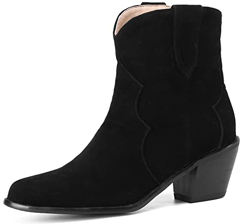 Lroey Reoly Botines Mujer Tacón Ancho, Botas de Vaquero Casual Sin Cordones Botines Tacón Medio Puntiagudo, Talla 34-48