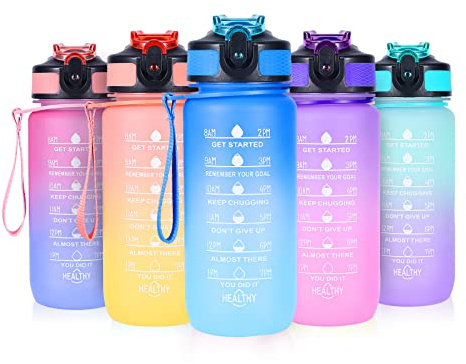 SUPPRUI Water Bottles with Straw,600ml Kids Water Bottle with time markings,Motivational Drink Bottles Leakproof and BPA-free (Blue)