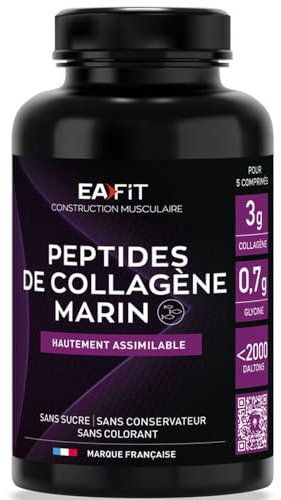 EAFIT | Peptides de Collagene | Collagene marin | Bien-être articulaire, Muscles| Glycine| Sans sucre, Sans conservateur ni Arôme Artificiel | Marque Française | 120 Comprimés de collagene marin